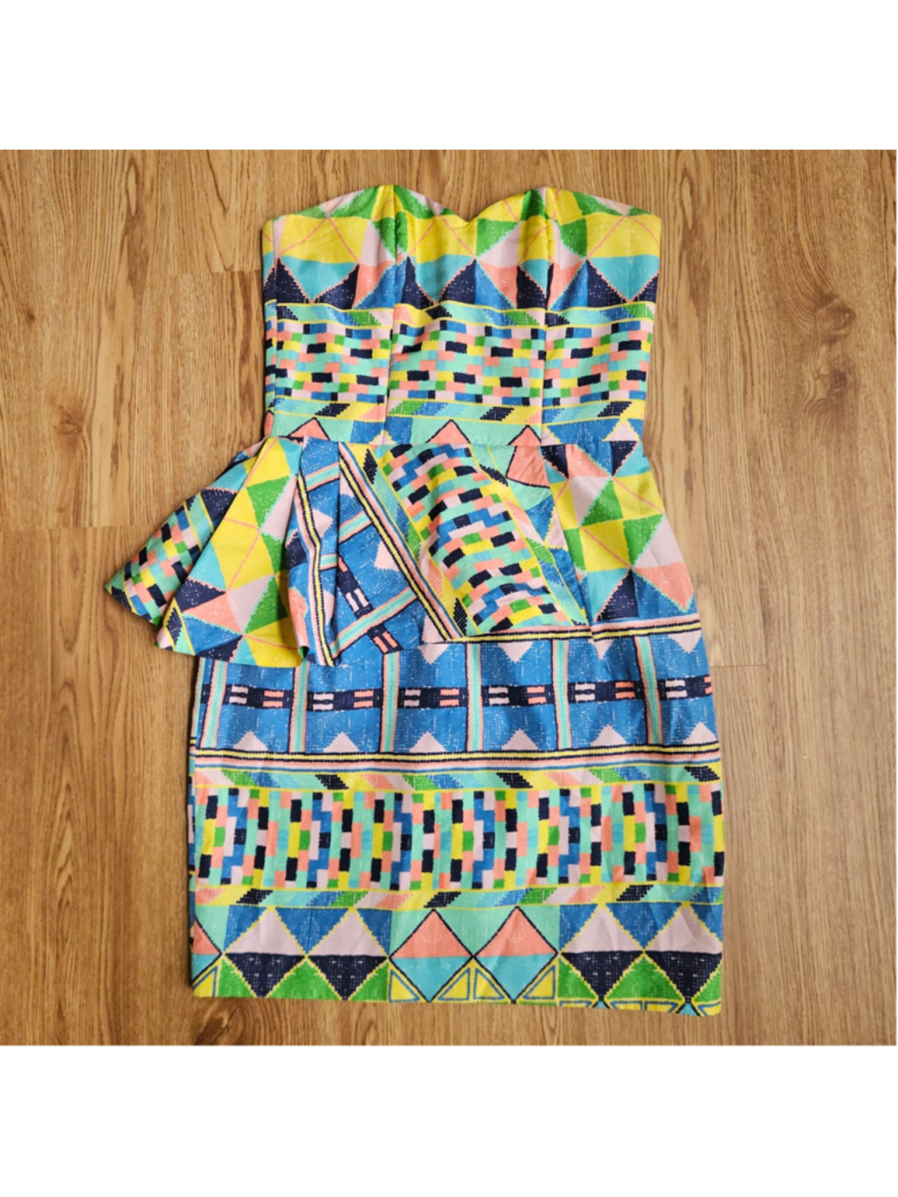 Kirribilla Strapless Mini Dress Silk Womens 2 Mulitcolor Geometric Maximalist